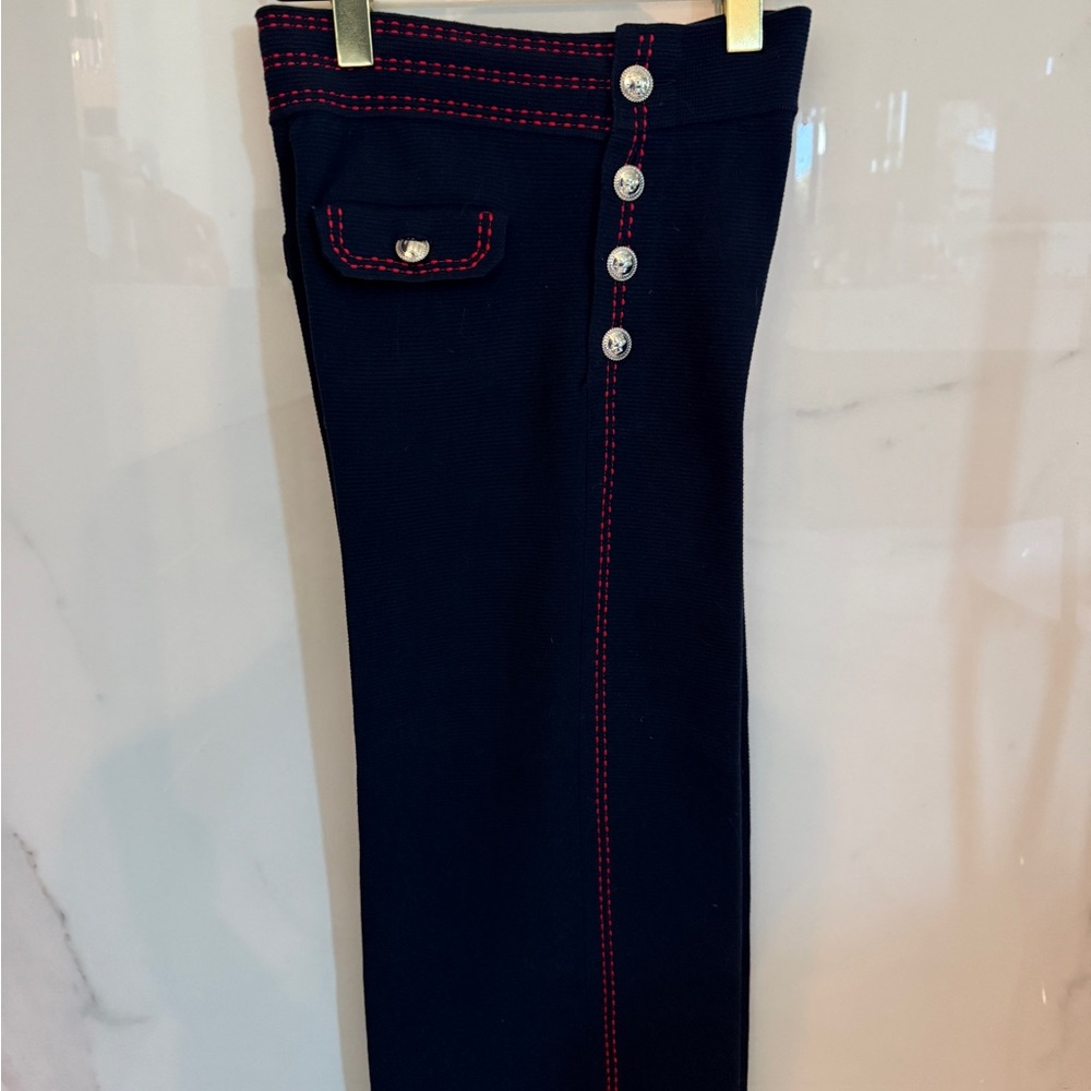 Maje navy knit ankle pants with gold buttons. NWT